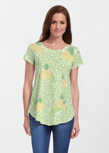 Pineapple Lime (10180) ~ Signature Short Sleeve Scoop Neck Flowy Tunic