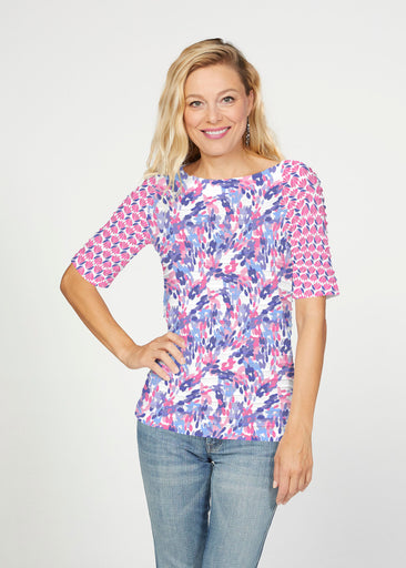 Lillypad Pink (10190) ~ Banded Elbow Sleeve Boat Neck Top