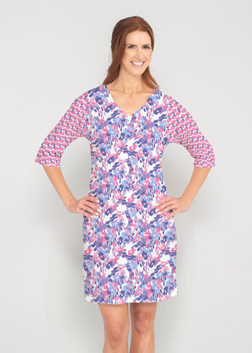 Lillypad Pink (10190) ~ Drop Shoulder 3/4 Sleeve V-Neck Dress
