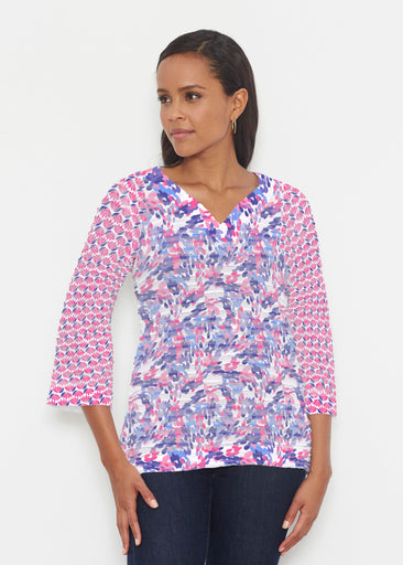 Lillypad Pink (10190) ~ Banded 3/4 Bell-Sleeve V-Neck Tunic