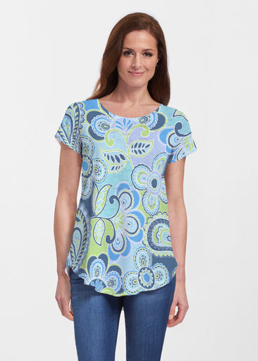 Pop Paisley Blue (13233) ~ Signature Short Sleeve Scoop Neck Flowy Tunic