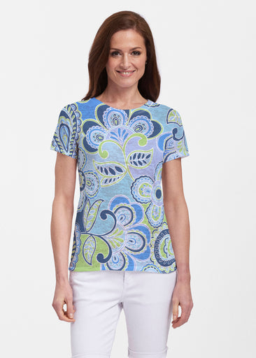 Pop Paisley Blue (13233) ~ Sheer Short Sleeve Crew Shirt