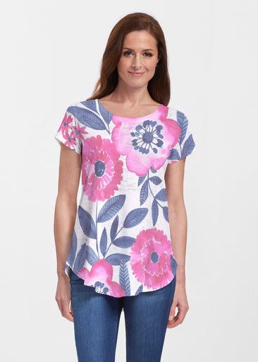 Watercolor Blooms (13355) ~ Signature Short Sleeve Scoop Neck Flowy Tunic