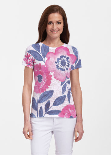 Watercolor Blooms (13355) ~ Sheer Short Sleeve Crew Shirt