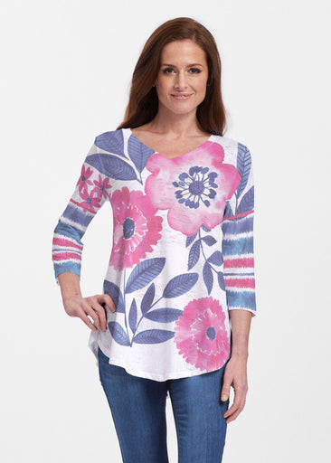 Watercolor Blooms (13355) ~ Signature V-neck Flowy Tunic