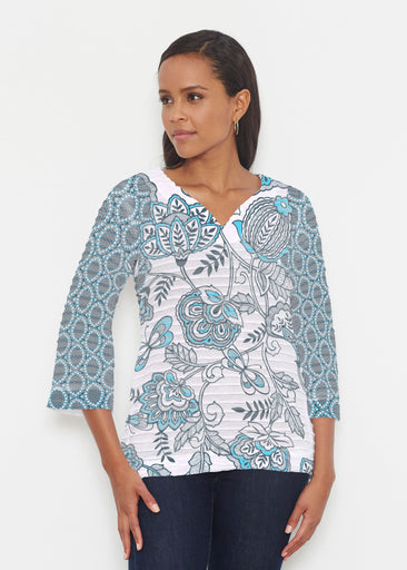 Namaste Floral (13366) ~ Banded 3/4 Bell-Sleeve V-Neck Tunic