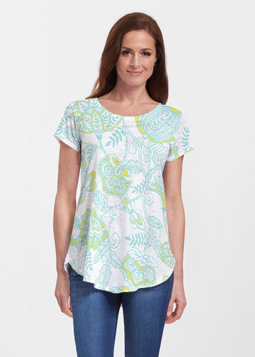 Namaste Lime (13374) ~ Signature Short Sleeve Scoop Neck Flowy Tunic