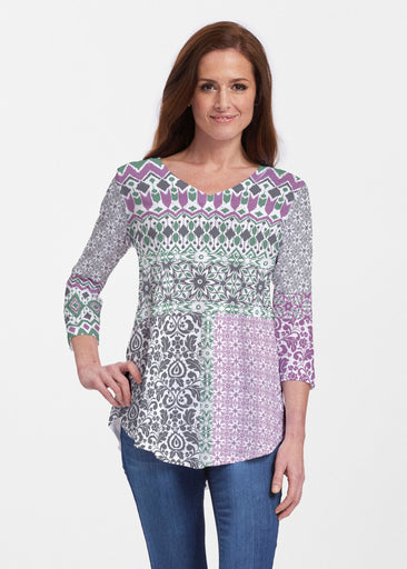 Geo Collage Green (13389) ~ Signature V-neck Flowy Tunic