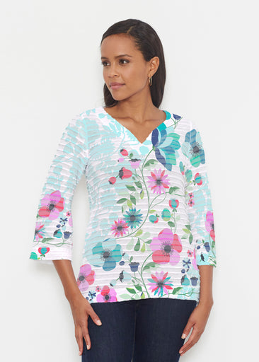 Floral Vines (13420) ~ Banded 3/4 Bell-Sleeve V-Neck Tunic