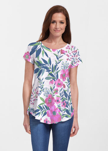 Summer Floral (13423) ~ Signature Short Sleeve Scoop Neck Flowy Tunic
