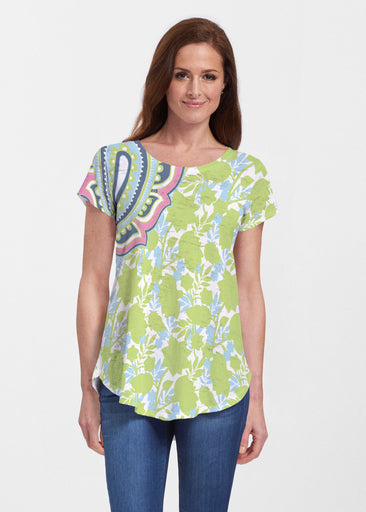 Harbor Paisley Lime (13433) ~ Signature Short Sleeve Scoop Neck Flowy Tunic