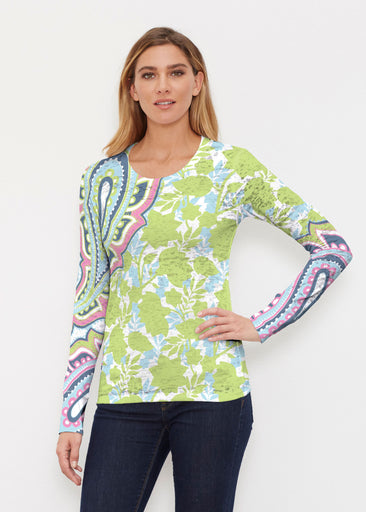 Harbor Paisley Lime (13433) ~ Thermal Long Sleeve Crew Shirt