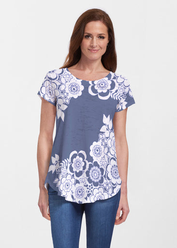 Free Floral Navy (13451) ~ Signature Short Sleeve Scoop Neck Flowy Tunic