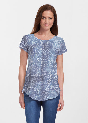 Medallion Flower (13453) ~ Signature Short Sleeve Scoop Neck Flowy Tunic