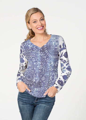 Medallion Flower (13453) ~ French Terry V-neck Top