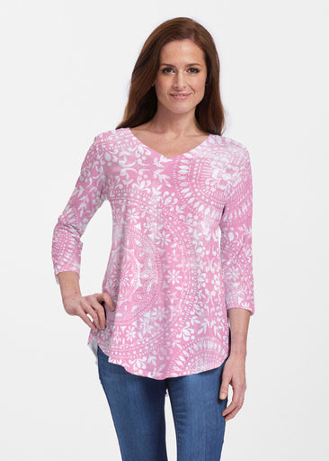 Dual Medallion Pink (13461) ~ Signature V-neck Flowy Tunic