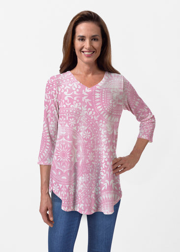 Dual Medallion Pink (13461) ~ Butterknit V-neck Flowy Tunic