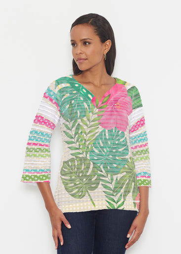 Wild Begonia (13489) ~ Banded 3/4 Bell-Sleeve V-Neck Tunic