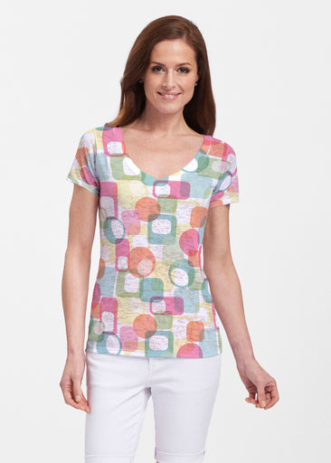 Mandala Geo (13495) ~ Sheer Short Sleeve V-Neck Shirt