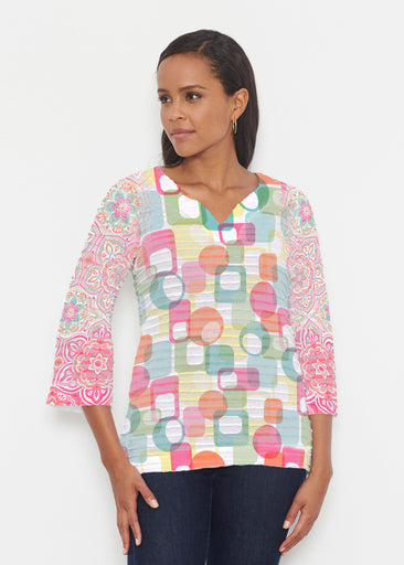 Mandala Geo (13495) ~ Banded 3/4 Bell-Sleeve V-Neck Tunic