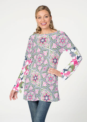 Mandala Geo Blue  (13503) ~ Banded Boat Neck Tunic