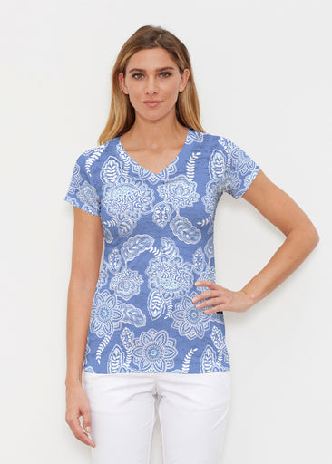 Floral Sunshine (13533) ~ Signature Cap Sleeve V-Neck Shirt