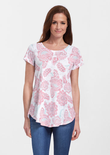 Floral Sunshine Pink (13543) ~ Short Sleeve Scoop Neck Flowy Tunic