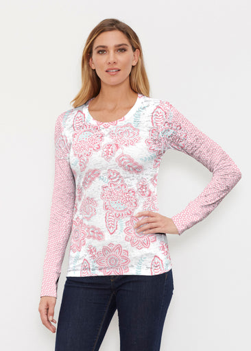 Floral Sunshine Pink (13543) ~ Thermal Long Sleeve Crew Shirt