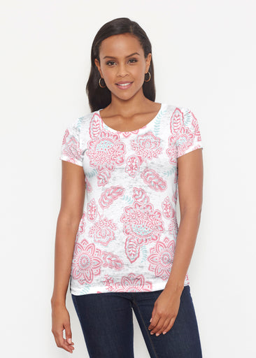 Floral Sunshine Pink (13543) ~ Short Sleeve Scoop Shirt
