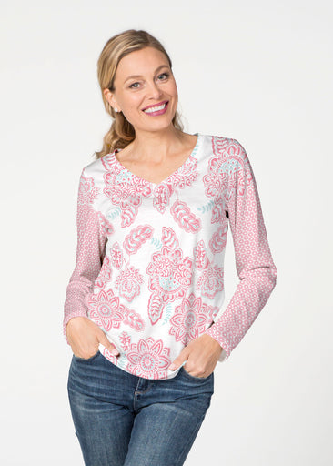 Floral Sunshine Pink (13543) ~ French Terry V-neck Top