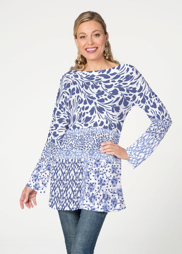 Whimsical Blue (13560) ~ Banded Boatneck Tunic