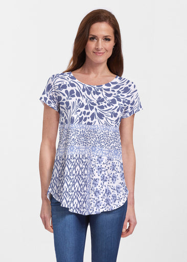 Whimsical Blue (13560) ~ Short Sleeve Scoop Neck Flowy Tunic