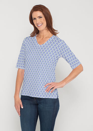 Cosmo Geo (13568) ~ Signature Elbow Sleeve V-Neck Top