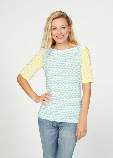 Lemon Drop (13575) ~ Banded Elbow Sleeve Boat Neck Top