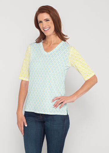 Lemon Drop (13575) ~ Signature Elbow Sleeve V-Neck Top