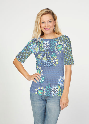 Phoebe (13581) ~ Banded Elbow Sleeve Boat Neck Top