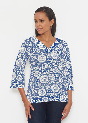 Traditional Navy (14135) ~ Banded 3/4 Bell-Sleeve V-Neck Tunic