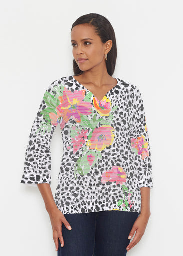 Spring Leopard (14225) ~ Banded 3/4 Bell-Sleeve V-Neck Tunic