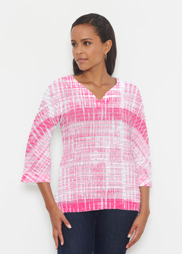 Pink Tie Dye (14254) ~ Banded 3/4 Bell-Sleeve V-Neck Tunic
