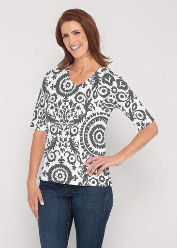 World of Swirls (14265) ~ Signature Elbow Sleeve V-Neck Top