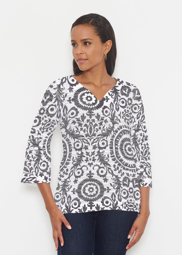World of Swirls (14265) ~ Banded 3/4 Bell-Sleeve V-Neck Tunic