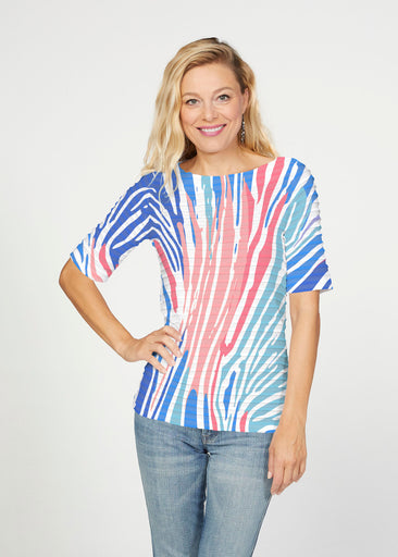 Fruity Stripes (14272) ~ Banded Elbow Sleeve Boat Neck Top
