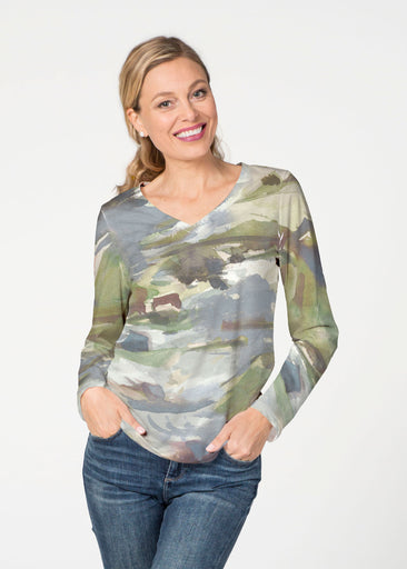 Landscape Green (15033) ~ French Terry V-neck Top