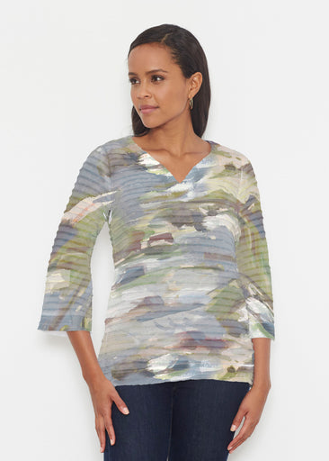 Landscape Green (15033) ~ Banded 3/4 Bell-Sleeve V-Neck Tunic