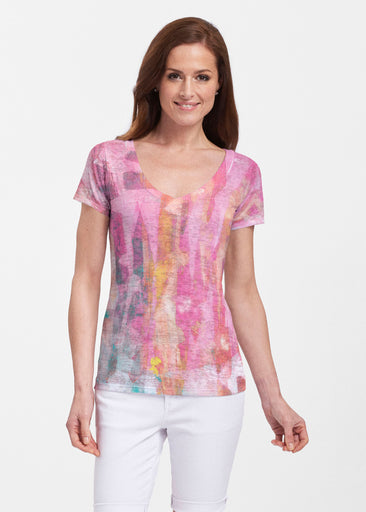 Tiki Pink (15040) ~ Sheer Short Sleeve V-Neck Shirt