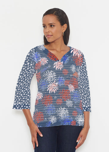 Red Glare Navy (16138) ~ Banded 3/4 Bell-Sleeve V-Neck Tunic