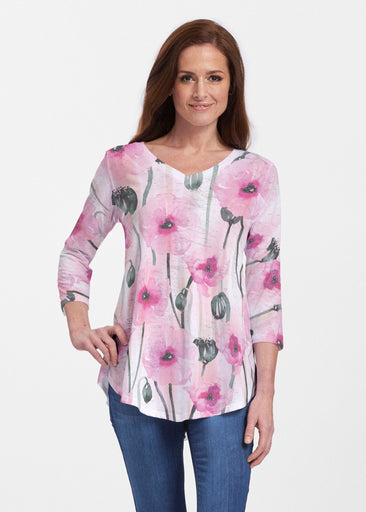 Pink Poppies (16157) ~ Signature V-neck Flowy Tunic
