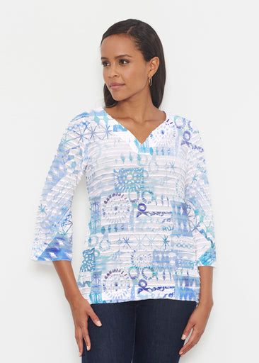 Ferris Wheel Blue (16186) ~ Banded 3/4 Bell-Sleeve V-Neck Tunic