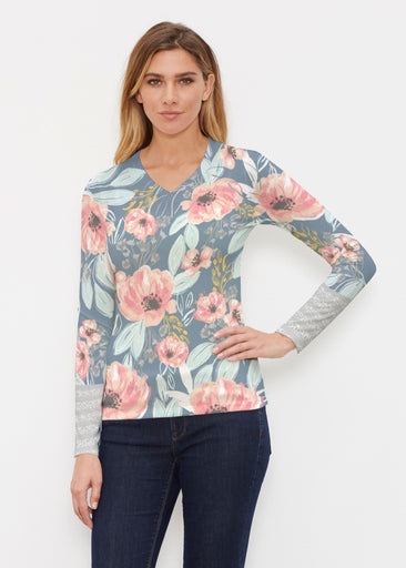 Blossoming Blooms (16226) ~ Butterknit Long Sleeve V-Neck Top