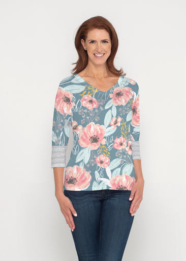 Blossoming Blooms (16226) ~ Signature 3/4 Sleeve V-Neck Top